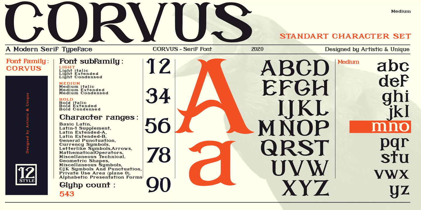 Przykład czcionki Corvus Bold Italic